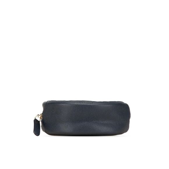 Pre Loved Chanel CC Quilted Caviar Round Clutch With Chain Women Blue Crossbody - Picture 3 of 8